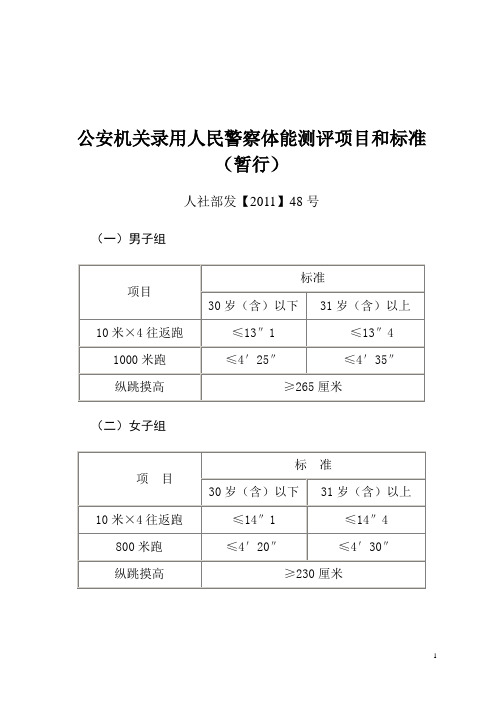 人民警察体能测评项目和标准1