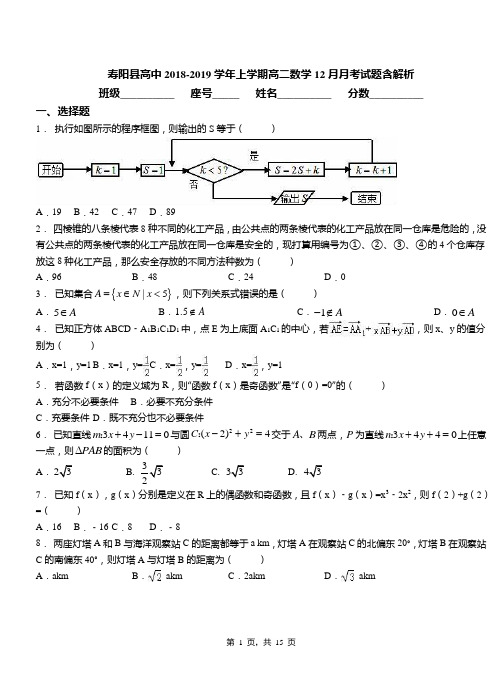 寿阳县高中2018-2019学年上学期高二数学12月月考试题含解析