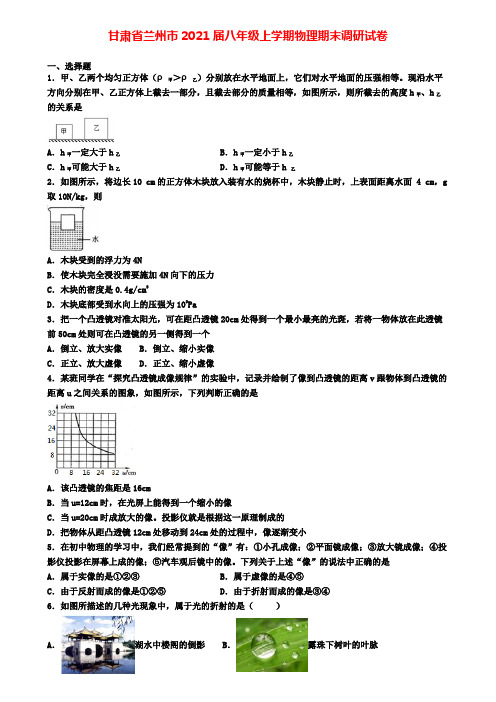 甘肃省兰州市2021届八年级上学期物理期末调研试卷