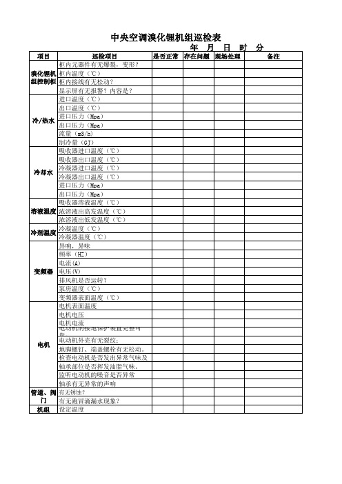 中央空调溴化锂机组巡检表