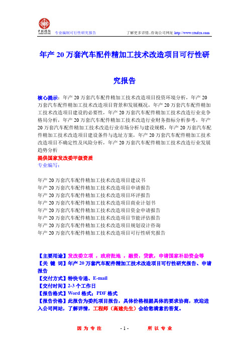 年产20万套汽车配件精加工技术改造项目可行性研究报告