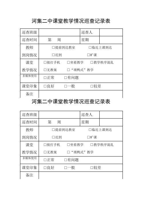 课堂教学情况巡查记录表