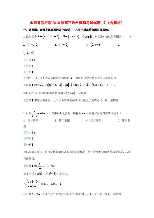 山东省临沂市2019届高三数学模拟考试试题文(含解析)