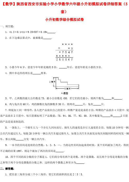 【数学】陕西省西安市实验小学小学数学六年级小升初模拟试卷详细答案(5套)