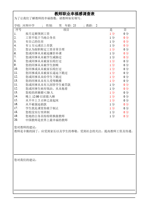 教师职业幸福感调查表