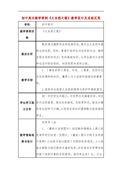 初中美术教学课例《大自然之歌》教学设计及总结反思