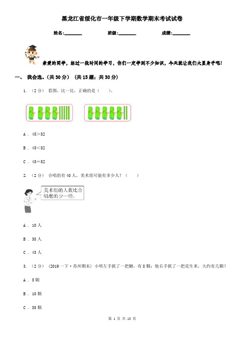 黑龙江省绥化市一年级下学期数学期末考试试卷