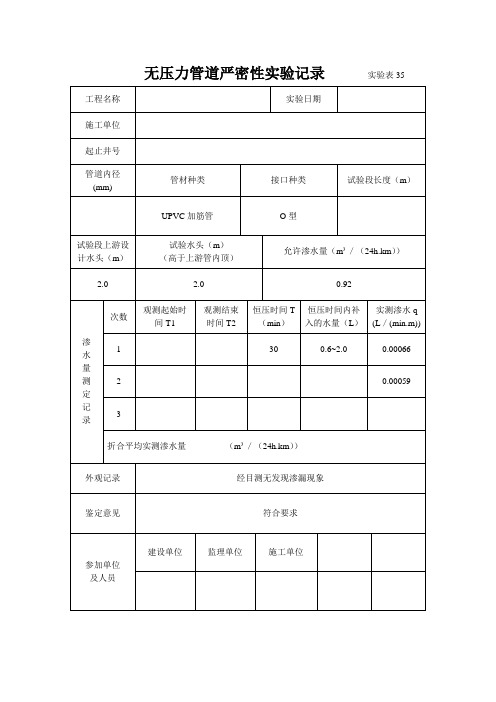 无压力管道严密性实验记录