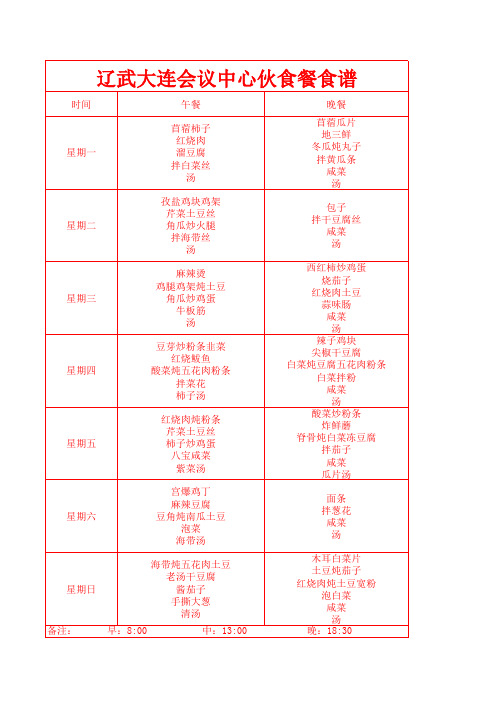 伙食餐食谱