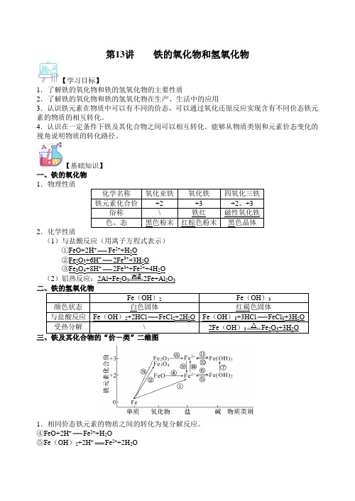 第13讲铁的氧化物和铁的氢氧化物-2022年新高一化学暑假课(2019)