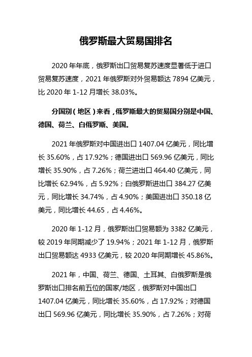 俄罗斯最大贸易国排名