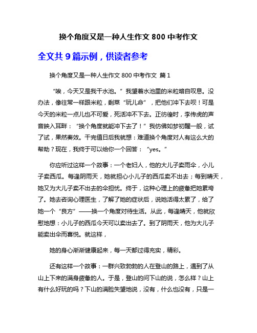 换个角度又是一种人生作文800中考作文