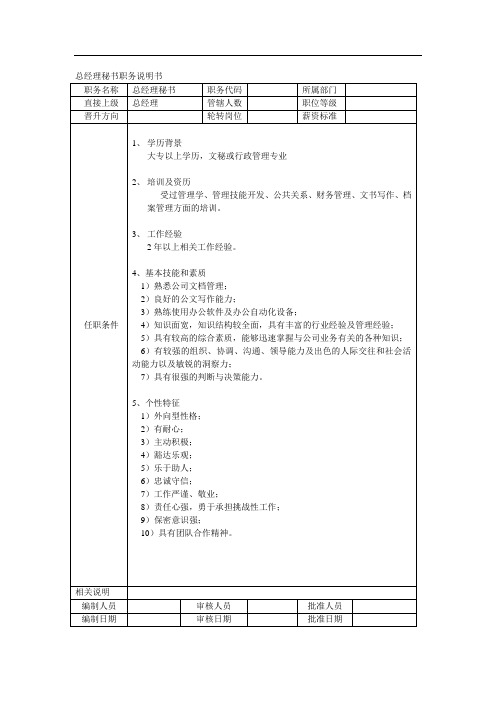 总经理秘书岗位说明书范本(1)