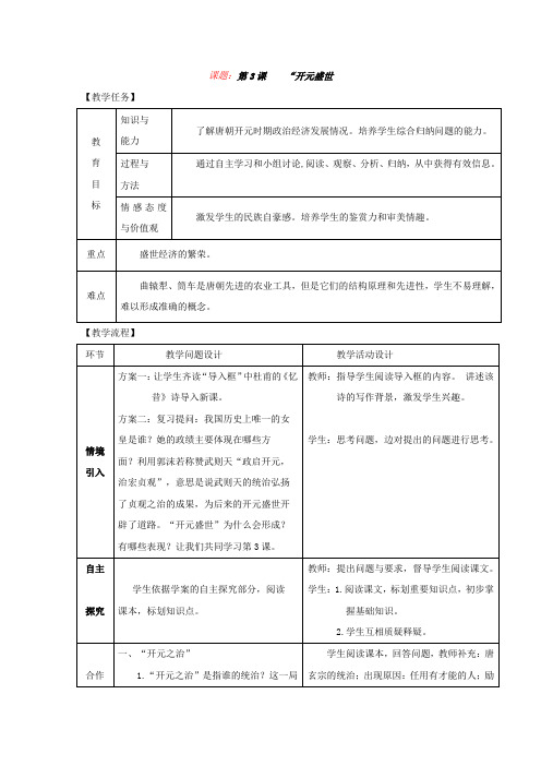 人教版历史七年级下册第3课《开元盛世》教案