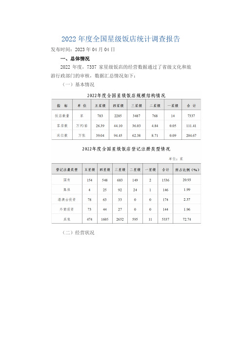 2022年度全国星级饭店统计调查报告