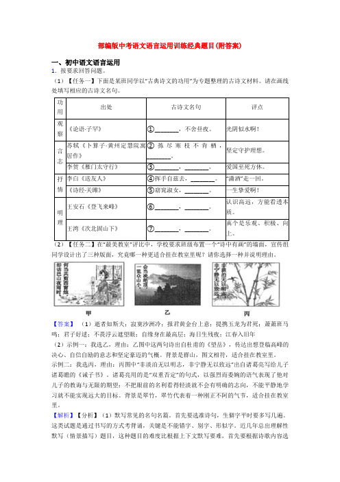 部编版中考语文语言运用训练经典题目(附答案)