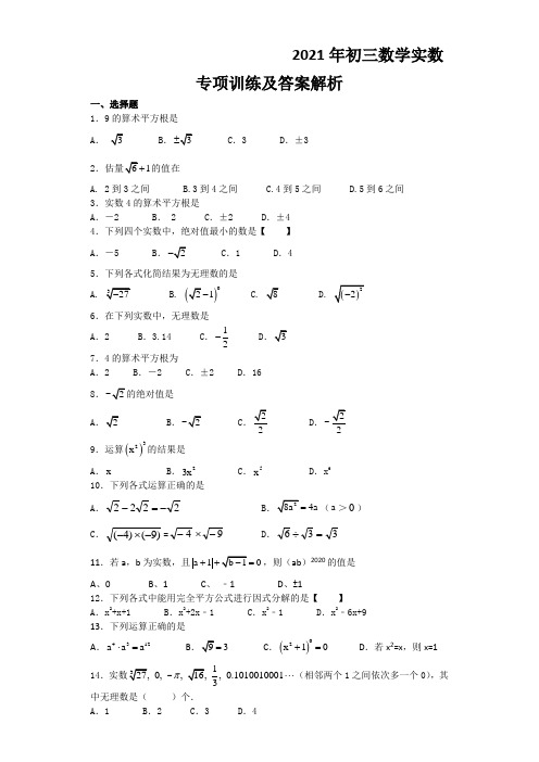 2021年初三数学实数专项训练及答案解析