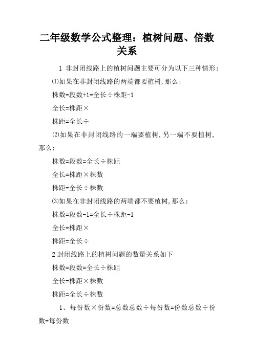 二年级数学公式整理：植树问题、倍数关系