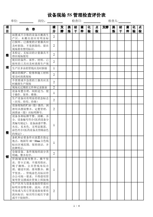 5S设备管理检查表