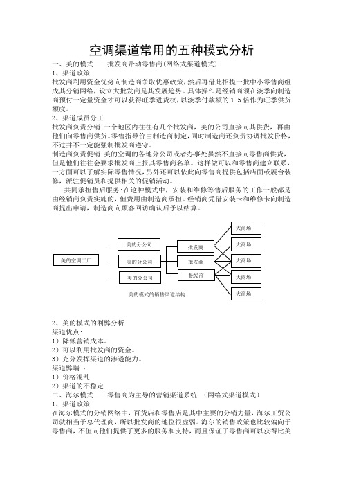 空调渠道常用的五种模式分析