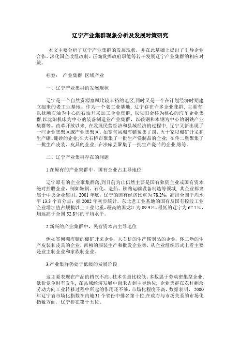 辽宁产业集群现象分析及发展对策研究