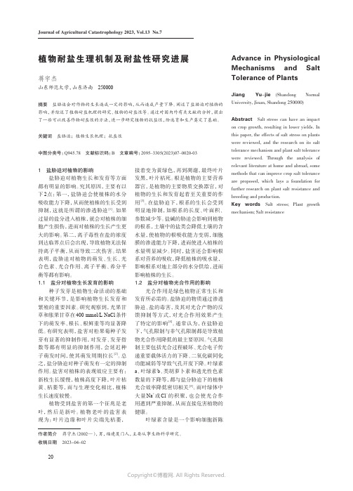 植物耐盐生理机制及耐盐性研究进展