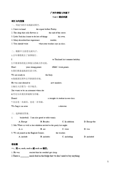 牛津深圳版九年级下册Unit 1 Great explorations 课后巩固练习