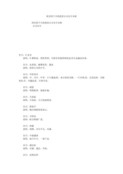 两至四个字的投资公司名字名称