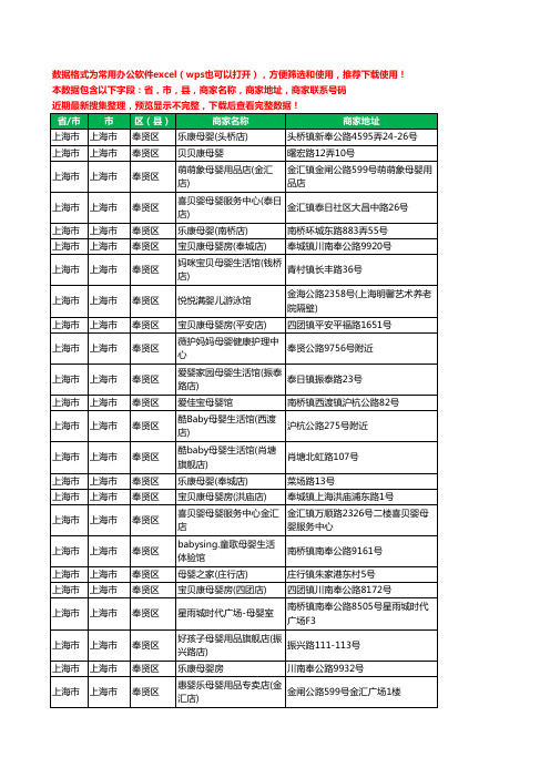 2020新版上海市上海市奉贤区月子服务工商企业公司商家名录名单黄页联系号码地址大全60家