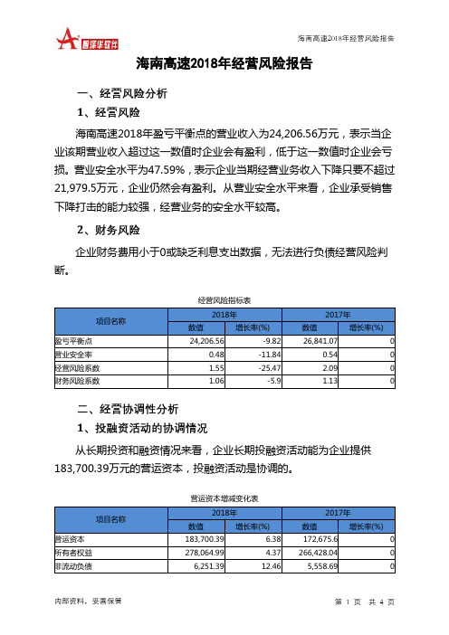 海南高速2018年经营风险报告-智泽华