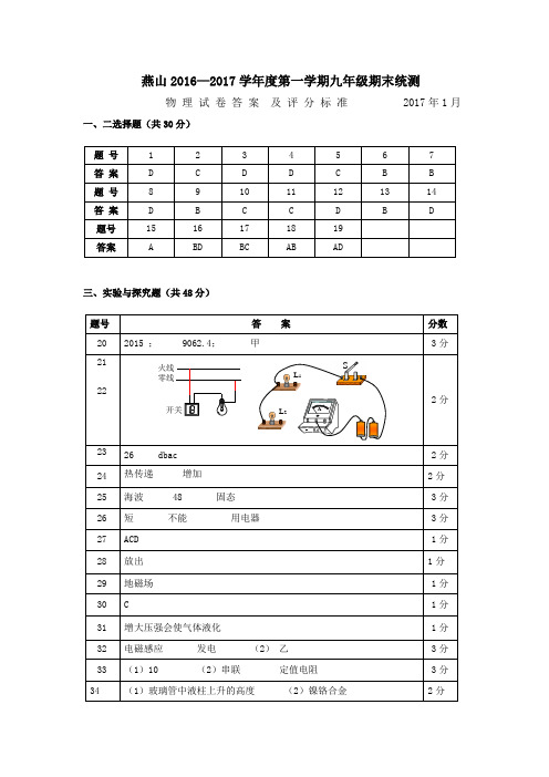 燕山物理试卷答案