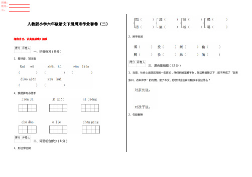 人教版小学六年级语文下册周末作业套卷(二)