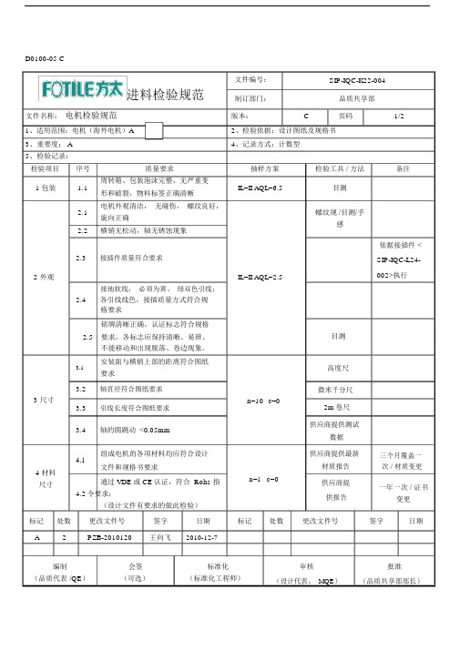 电机进料检验规范.doc