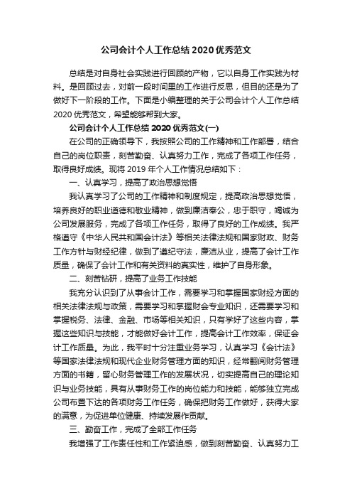 公司会计个人工作总结2020优秀范文