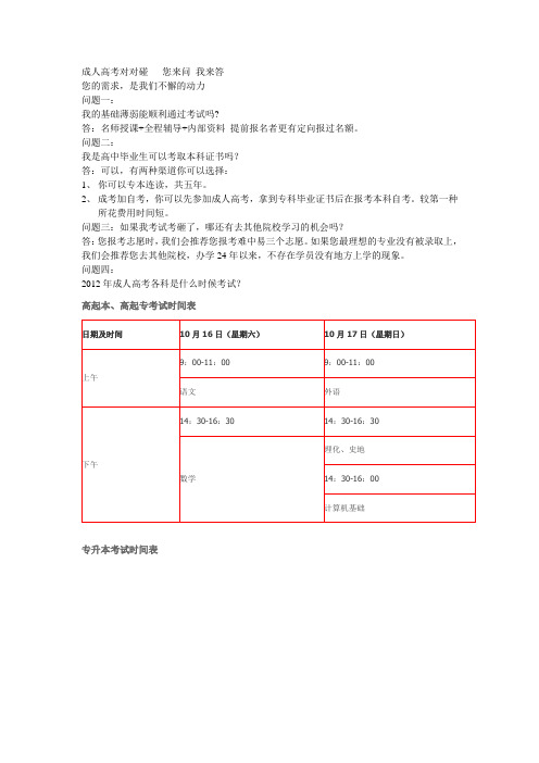 成人高考 成人高考对对碰   您来问 我来答