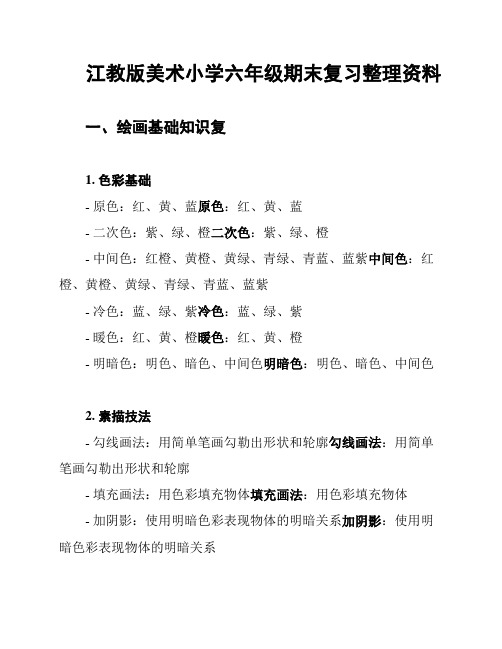 江教版美术小学六年级期末复习整理资料