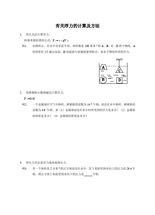 浮力的计算方法及例题