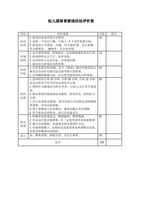 幼儿园体育游戏活动评价