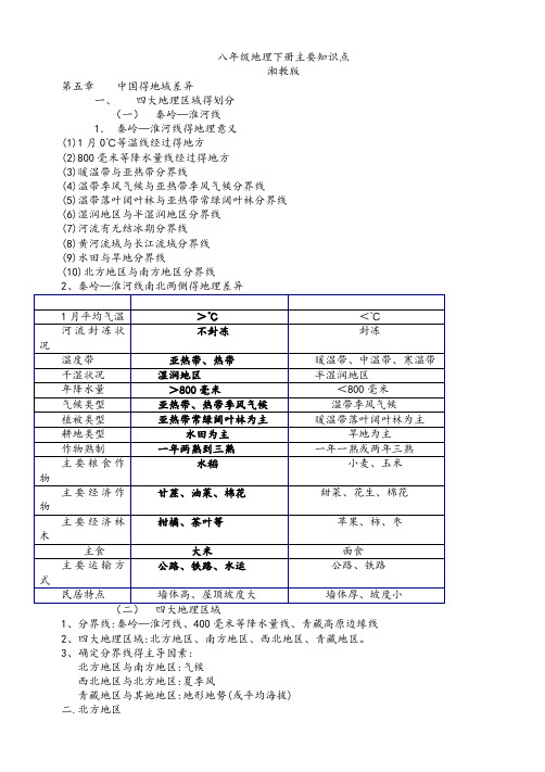 湘教版八年级地理下册主要知识点