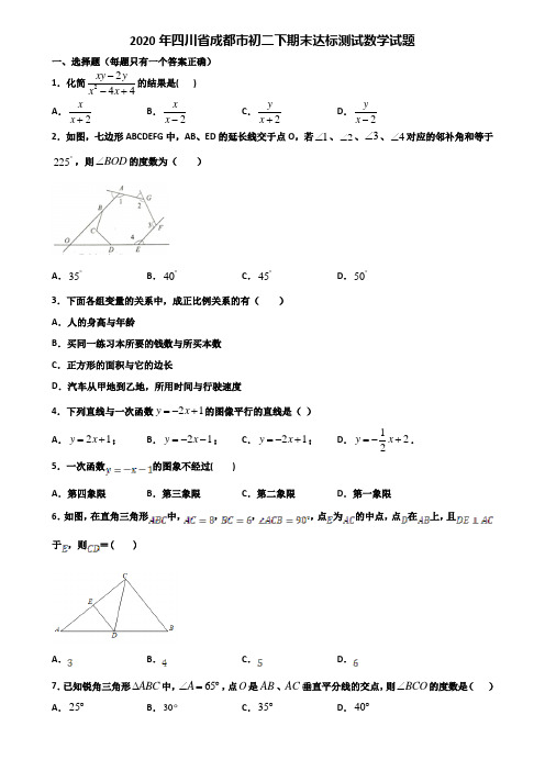 2020年四川省成都市初二下期末达标测试数学试题含解析