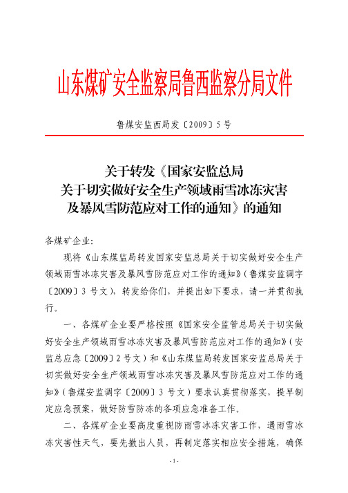 鲁煤安监西局发〔2009〕5 号 - 山东煤矿安全监察局鲁西监察分局文件