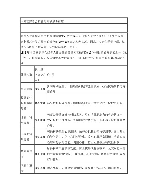 中国营养学会推荐的补硒参考标准