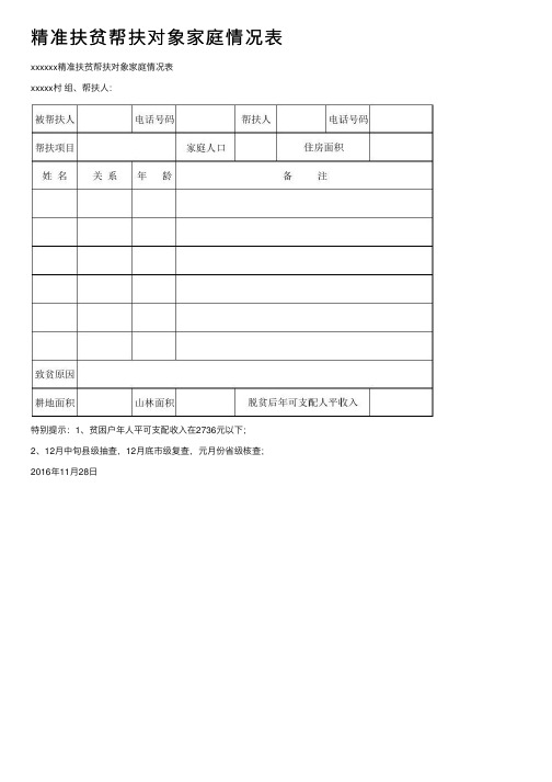 精准扶贫帮扶对象家庭情况表