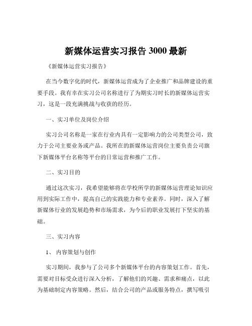 新媒体运营实习报告3000最新