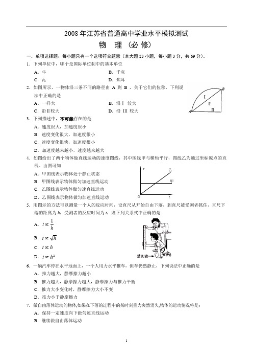 2008年江苏省普通高中学业水平模拟测试