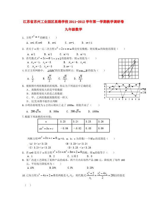 星港学校20112012学年度九年级数学上册第一次调研试题