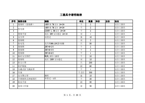 工器具申请采购表