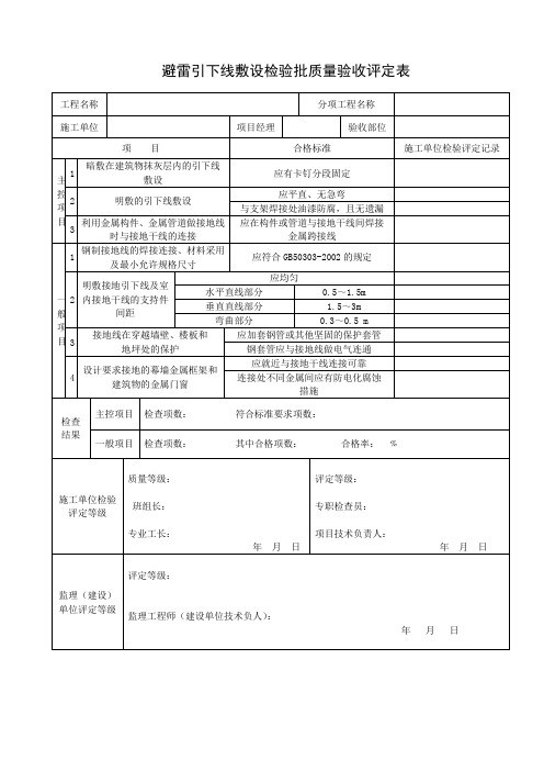 避雷引下线敷设检验批质量验收评定记录