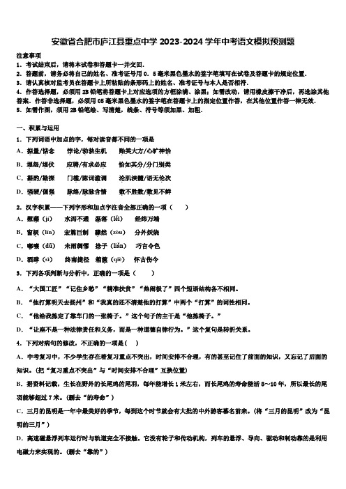 安徽省合肥市庐江县重点中学2023-2024学年中考语文模拟预测题含解析