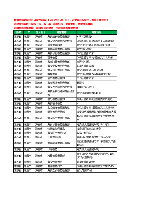 2020新版江苏省南通市海安市兽药工商企业公司商家名录名单黄页联系电话号码地址大全29家